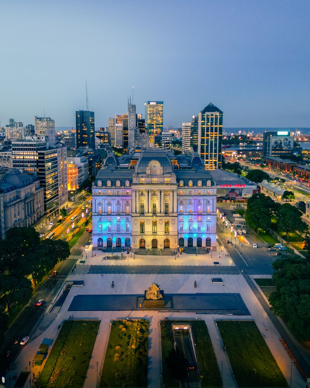 Night view of the illuminated city of Buenos Aires