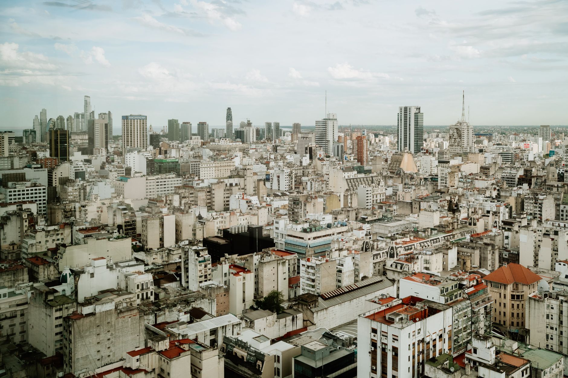 Aerial view of the Buenos Aires skyline with residential towers